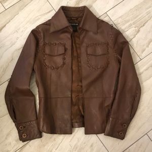 BeBe Leather buttonless Jacket sz S